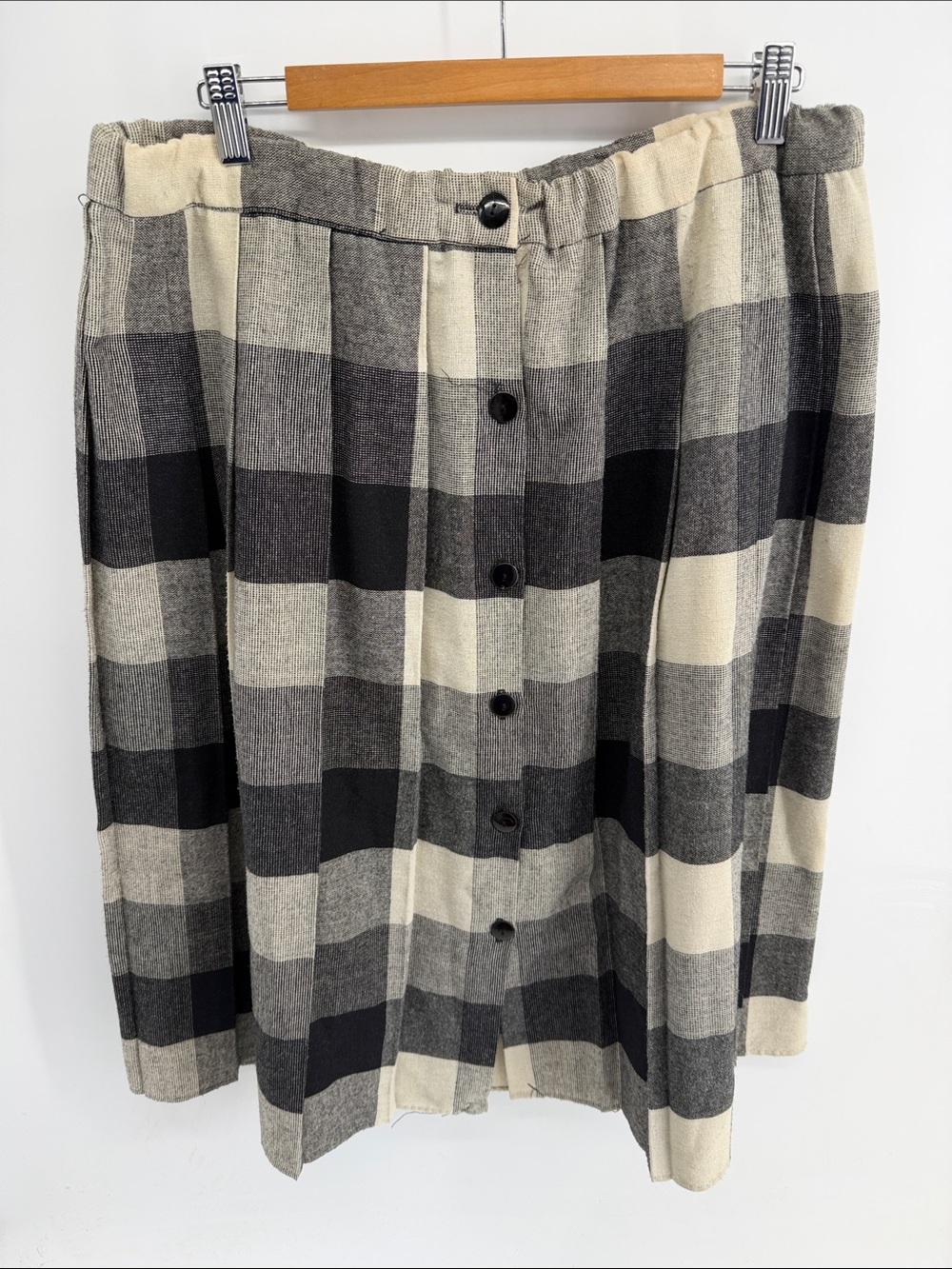 Vintage Union Made Signet Buffalo plaid elastic waist button up A-line midi skir